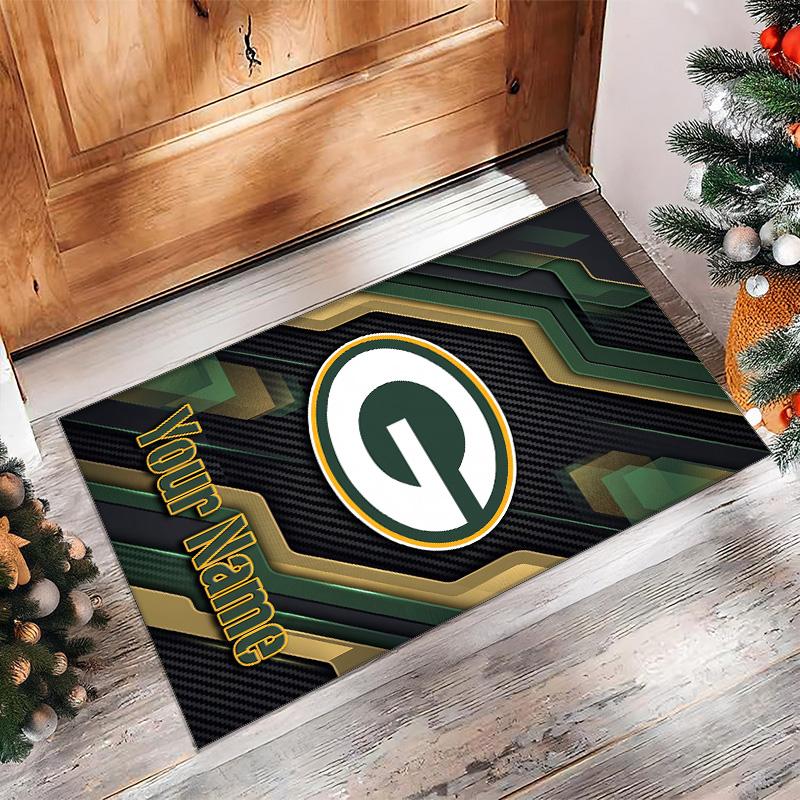 Green Bay Packers Crystal Velvet Rug, Custom Name Text Personalized Non‑Slip Floor Mat for Home Decor Gift