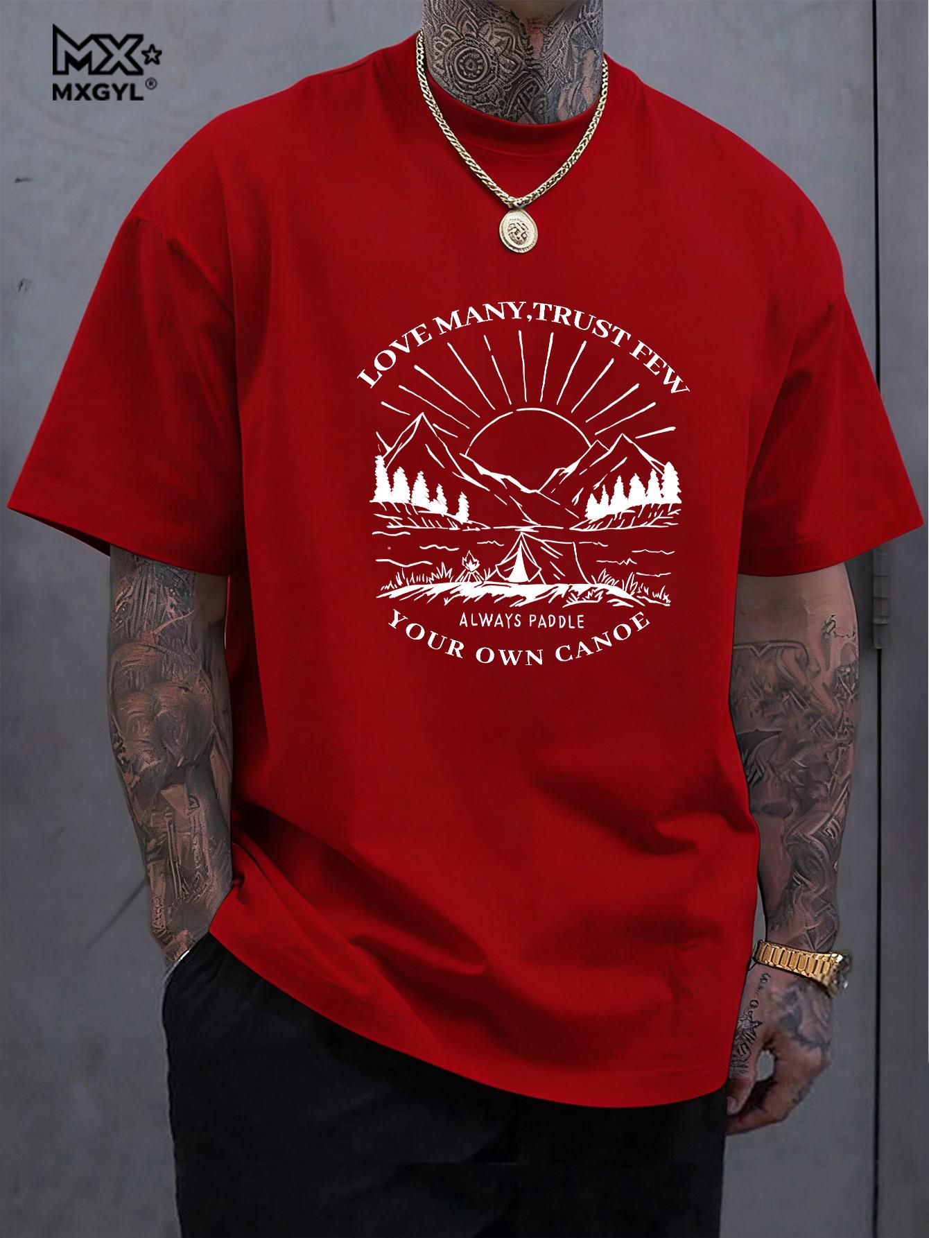 

2026 New Style Fun T-Shirt With Mountain Print, Men s Summer Casualwear Short Sleeve Cotton Loose Top Vintage 5xl червоний