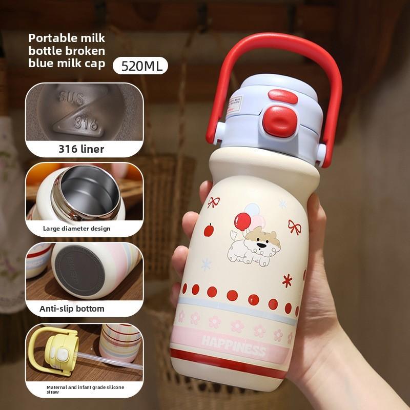 Cute Cartoon Stainless Steel Insulated Travel Mug With Straw For Office And Outdoor Use