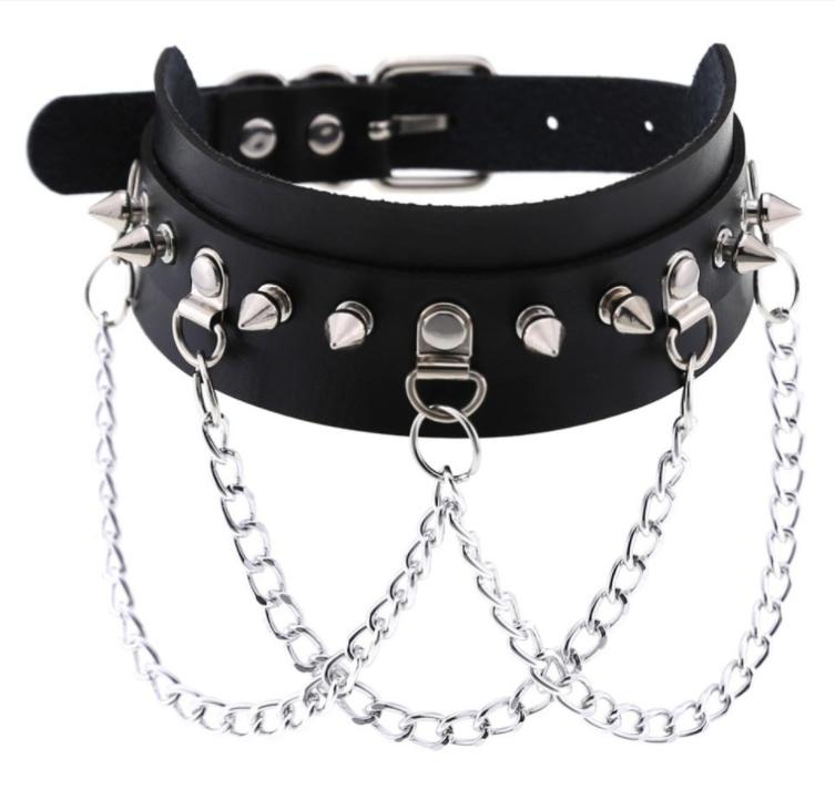 Punkový choker s hroty pro ženy muže kožený náhrdelník řetízek šperky chocker goth doplňky