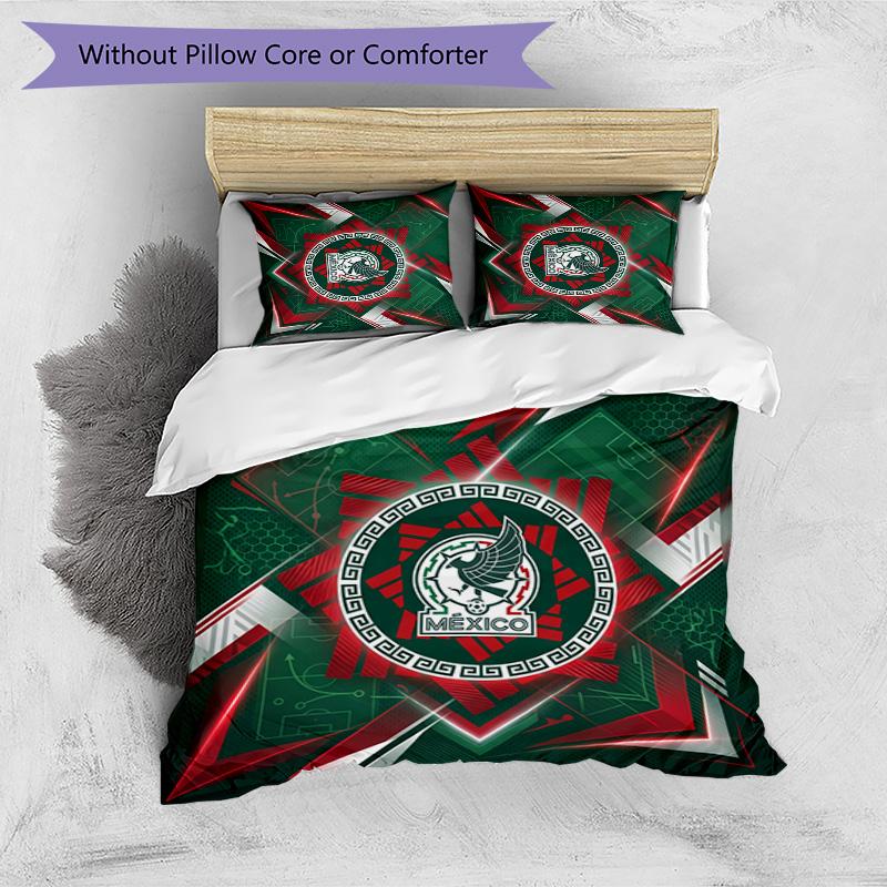 Mexico footbal Printed Bedding 3 Piece Set Cozy Breathable Bed Cover Set as Housewarming Holiday Gift