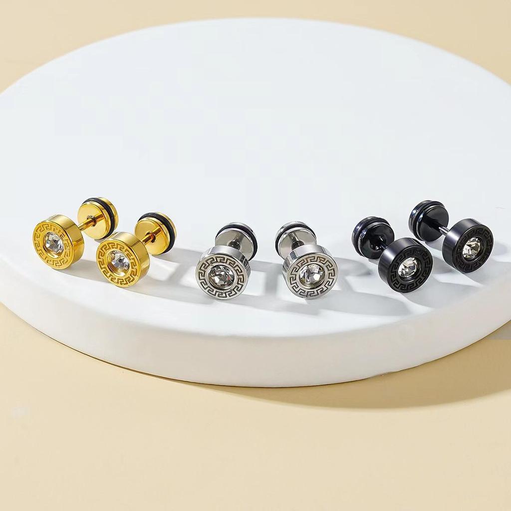 Unisex Trendy Retro Round Great Wall Diamond-Studded Stainless Steel Earrings