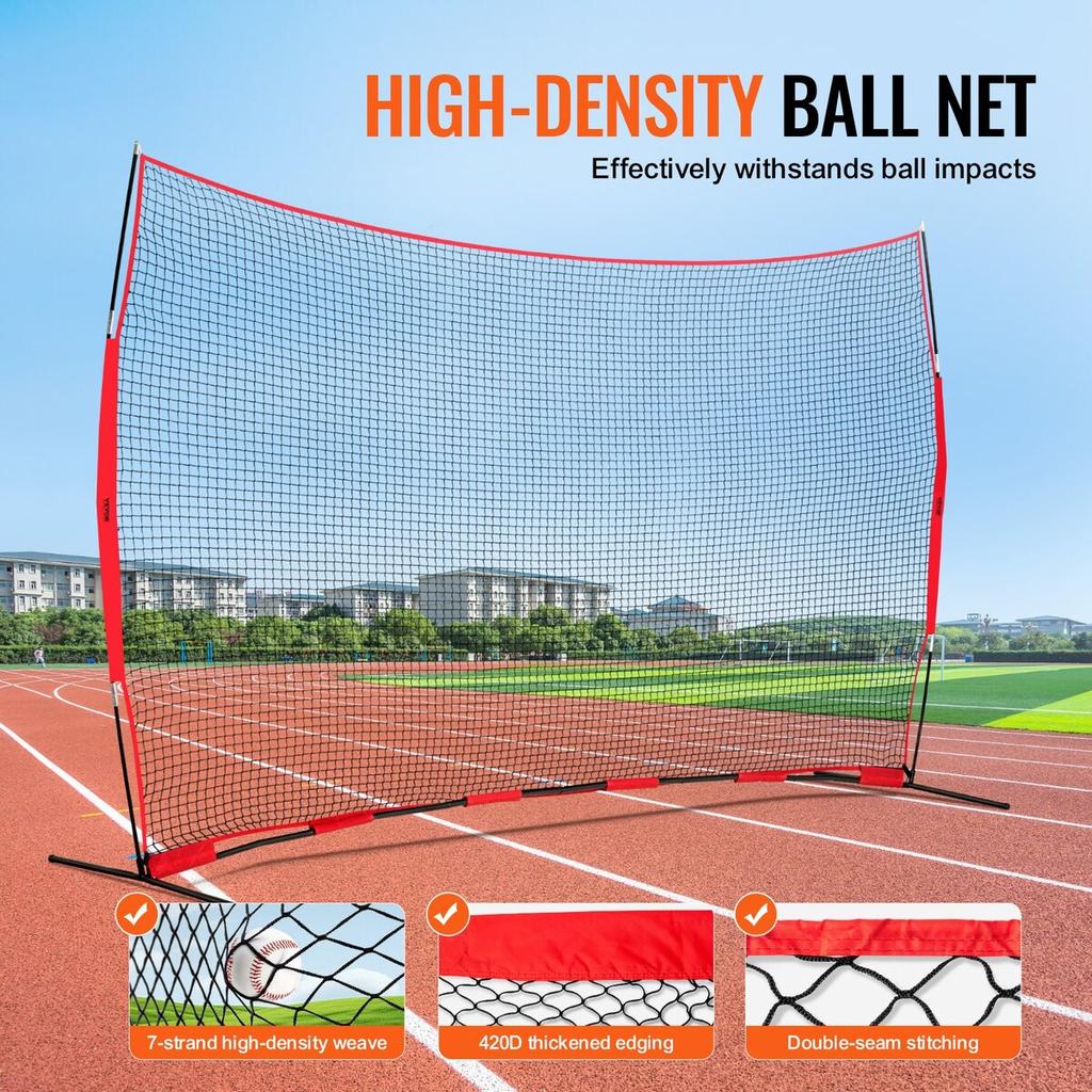 Barricade Backstop Net, 16x10 Ft Ball Sports Barrier Netting, Portable Practice Equipment with Carry Bag, Protection Screen for Baseball Softball