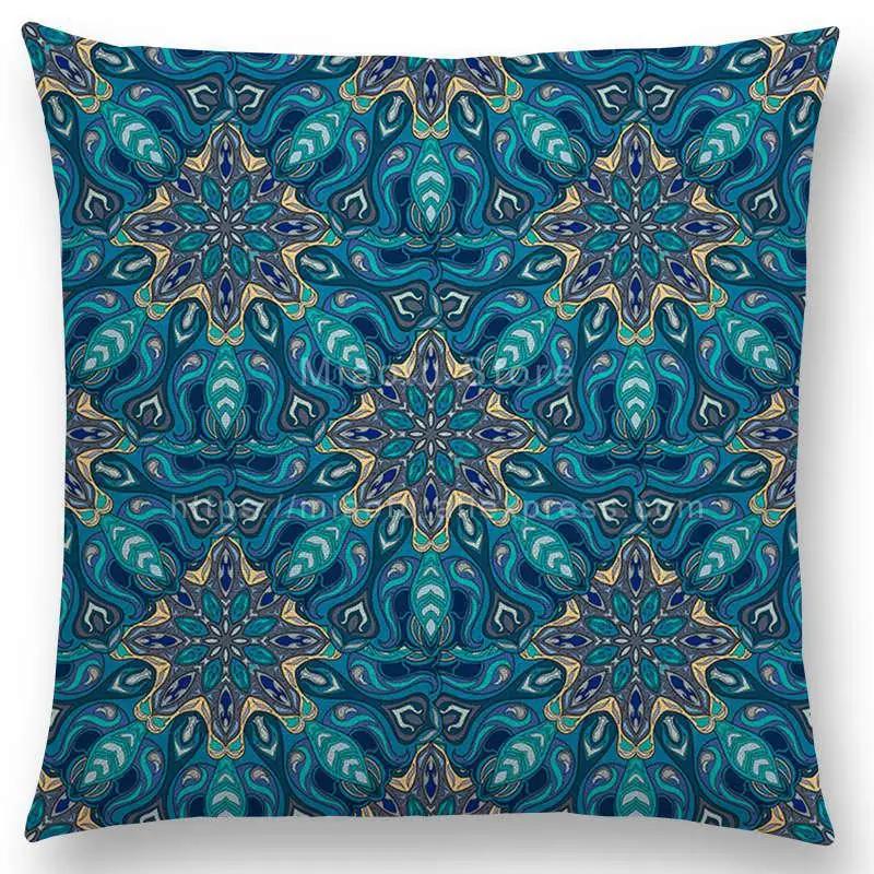 Boho Colorful Flowers Abstract Ethnic Floral Pillow Case Mandalas Pattern Design Vintage Patchwork Retro Cushion Cover