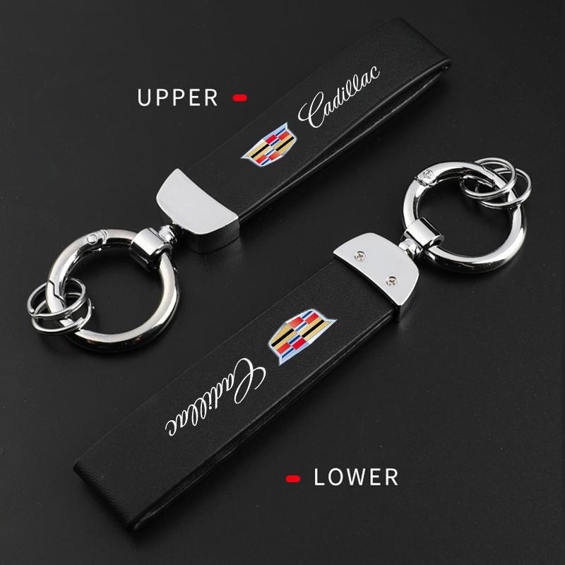 Car Metal Key Chain Fine Leather Emblem Key Ring for Cadillac Escalade CTS DTS STS XTS ATS BLS SLS Deville CT5 CT6 XT5 XT6