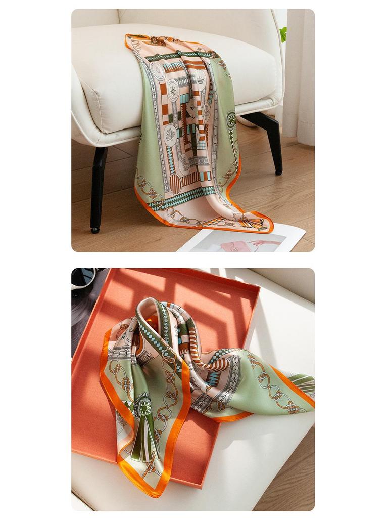 Emerald Green Mulberry Silk Scarf: Versatile Sunscreen & Sunshade with Badge Pattern