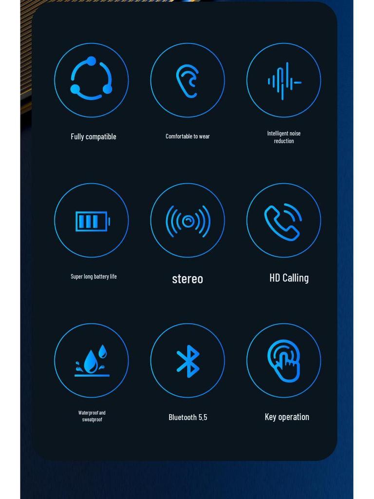 Universal Left/Right Ear-Hook Wireless Bluetooth In-Ear Headphones for Sports, Running, Driving, Cycling, and Food Delivery.