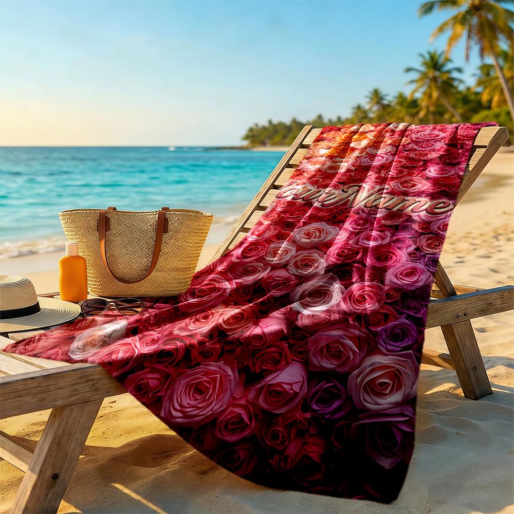 Rose Customize Your Name Beach Towel Quick-Dry Soft Microfiber For Beach Bathroom Outdoor Swimming Pool Camping Picnic Yoga Diving Vacation Accessorie