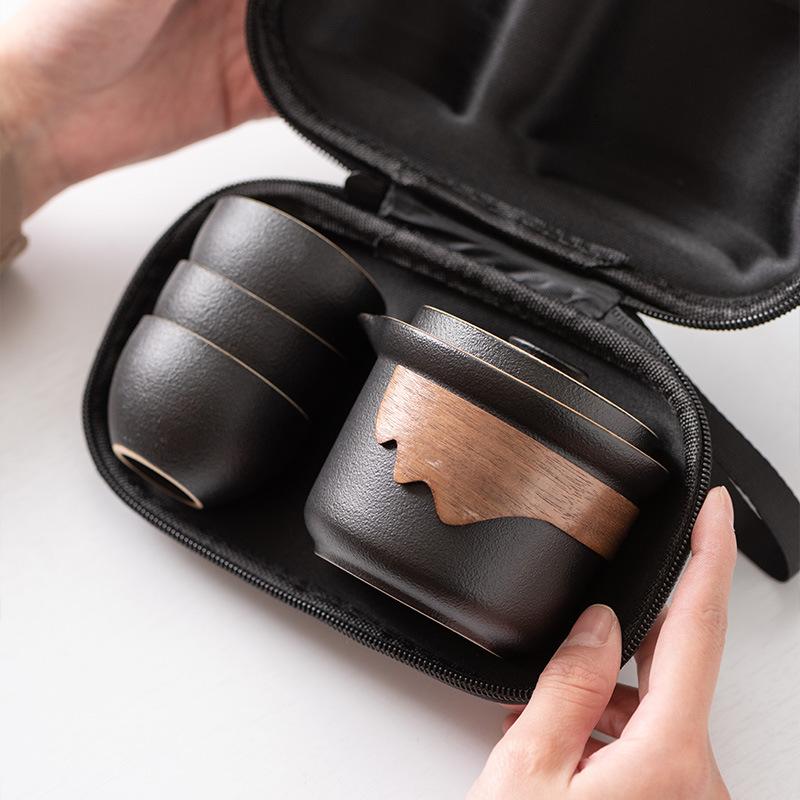 High-end travel tea set, Kuaike, one pot, three cups, inner tank filter, outdoor portable set, business commemorative gift.