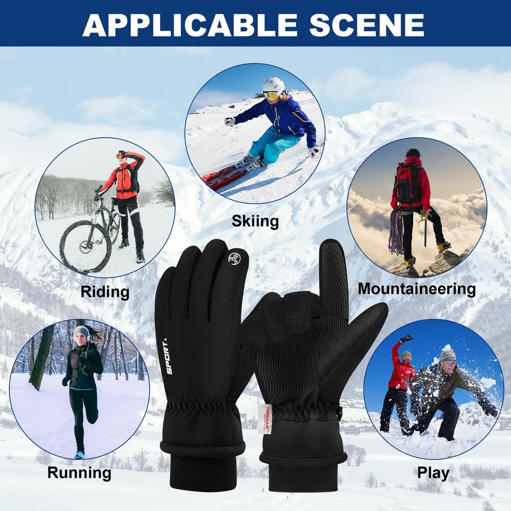 Winter Warm Gloves for Men Women Touchscreen Gloves Cold Weather Windproof Thermal Snow Gloves for Running Cycling Skiing Working
