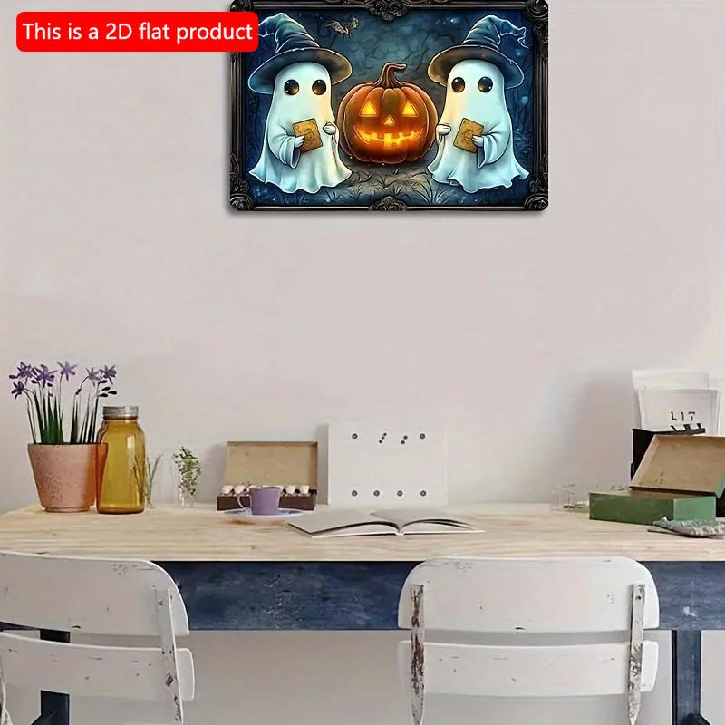 2D Flat Wooden Sign 30*20cm Square Wooden Sign, Halloween Ghosts and Pumpkin Decorative Sign, Vintage Wall Art, Multipurpose Home Decor, Festive Party