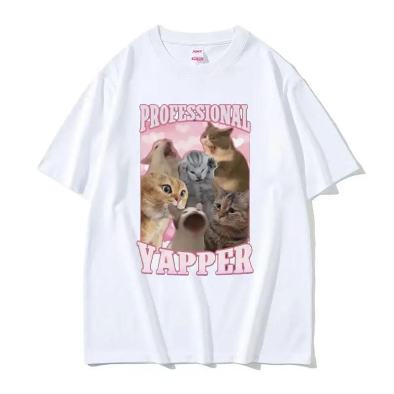 2026 Professional Yapper Funny Tshirt Cute Kawaii Screaming Cat Meme Graphic T-shirt Men Women Short Sleeve T Shirt Tops Summer