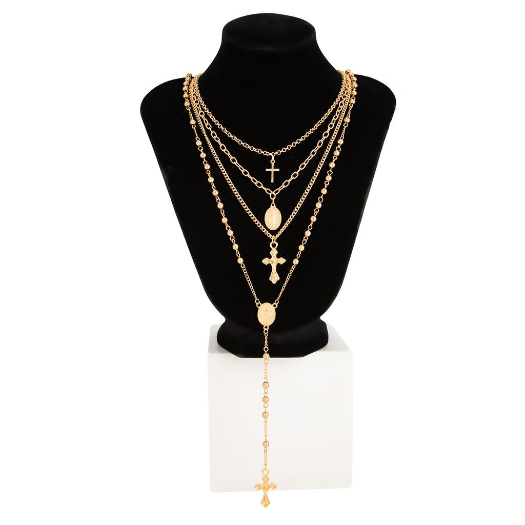 Ingemark 4Pcs/Set Goth Cross Jesus Pendant Choker Necklace for Women Vintage Gold Color Long Chain Christian Jewelry Men Gift