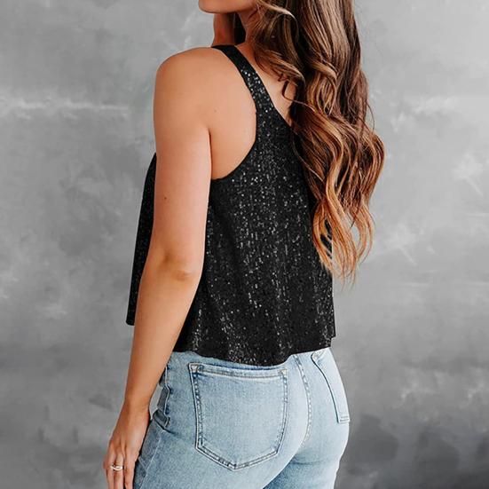 Party Tops Women Sleeveless Sling Sequin Tops Loose Fit Soft Stretchy Sparkling Shimmering Vest Party Clothing
