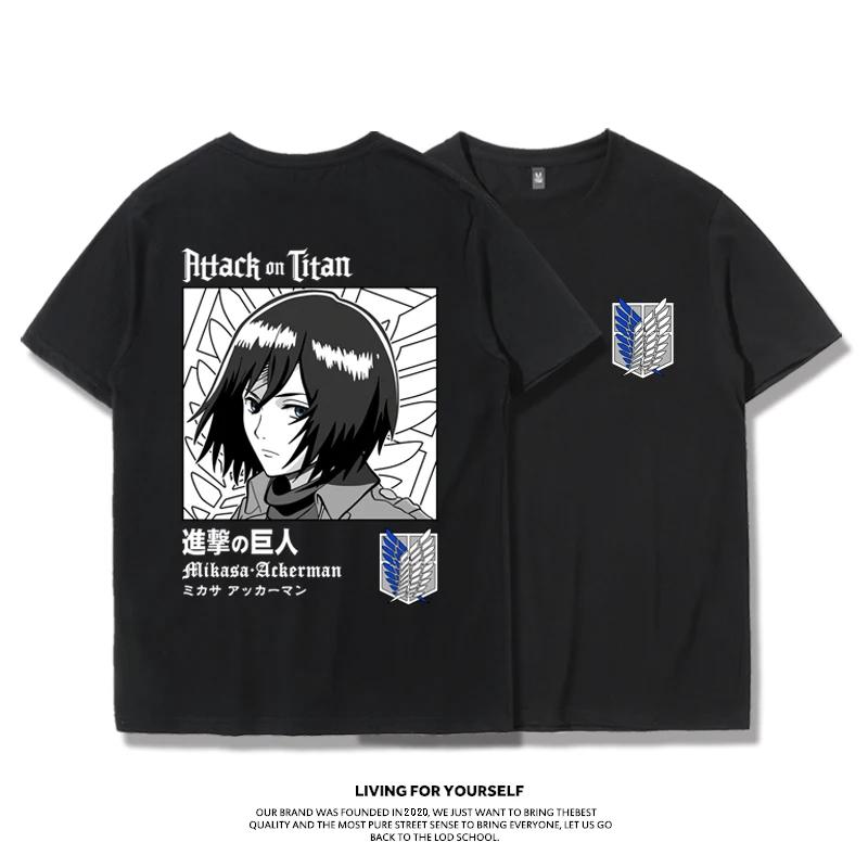 Attack Giant T-shirt Wings of Freedom Alan Mikasa Livel Soldier Anime 100% Cotton Short Sleeve Men's Fashion