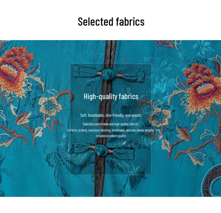 2025 Women's Ethnic Jacquard Satin Embroidered Frog Button Loose Top Coat