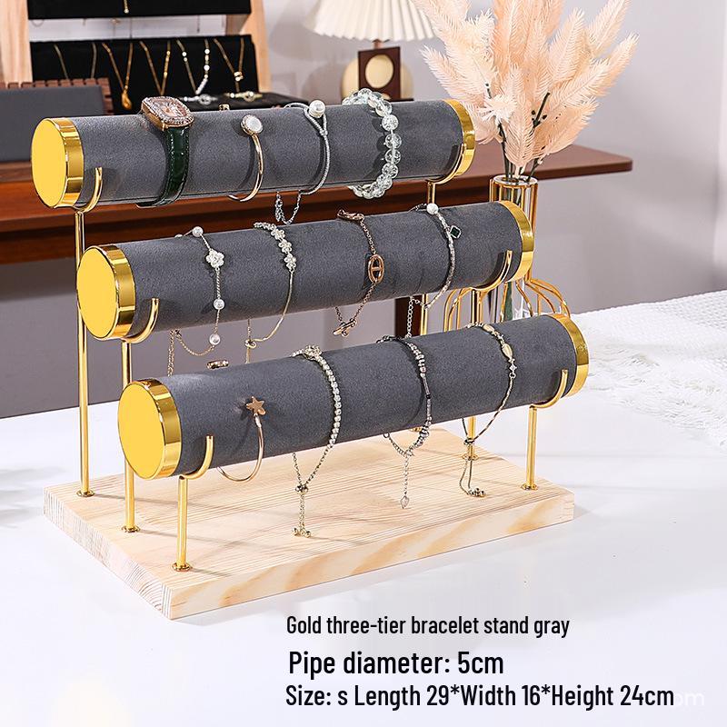 Solid Wood Suede Jewelry Rack and Bracelet Display Stand