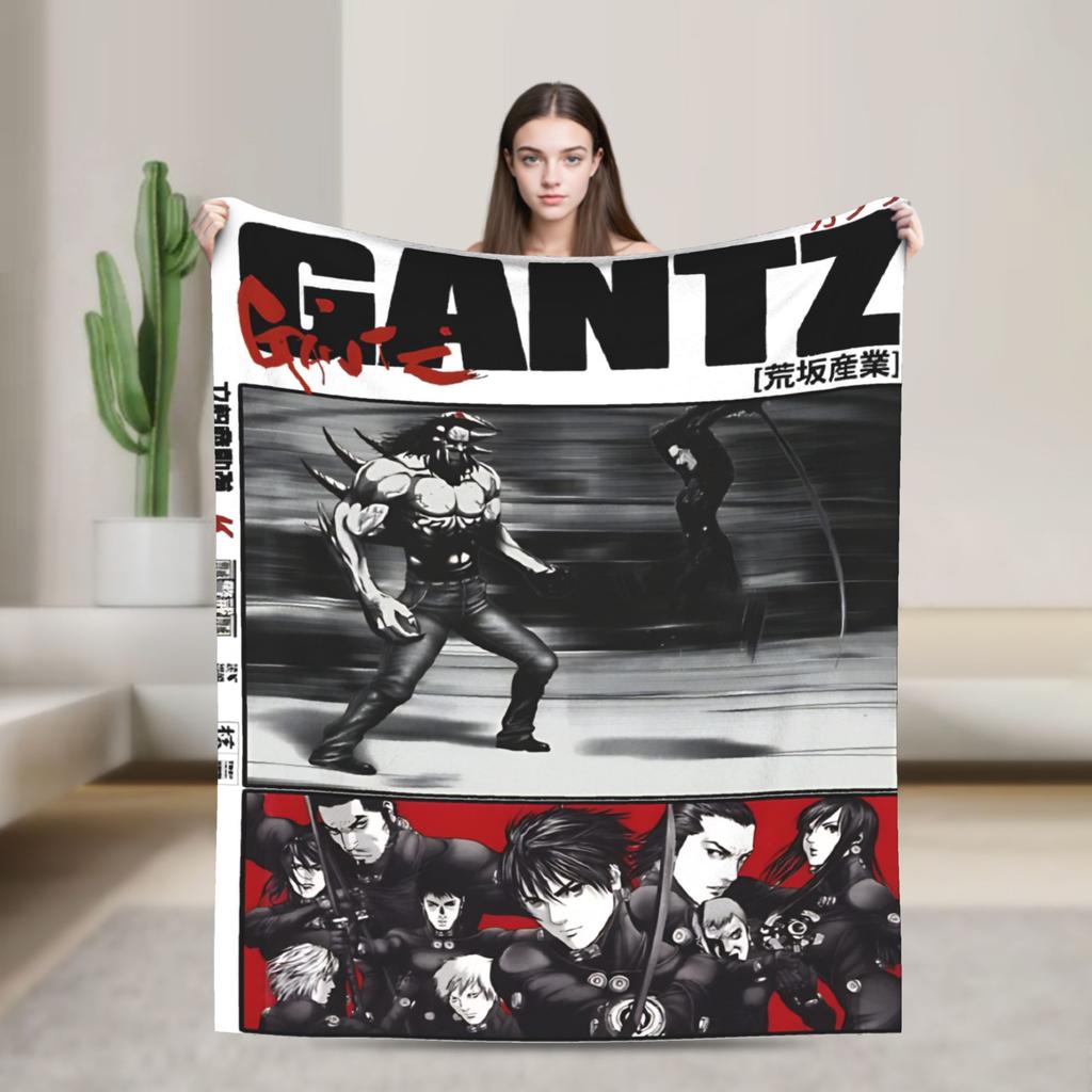 GANTZ ANIME BLACKWHITE and RED Blanket Quality Warm Soft Throw Blanket Winter Students Outdoor Aesthetic Bedspread