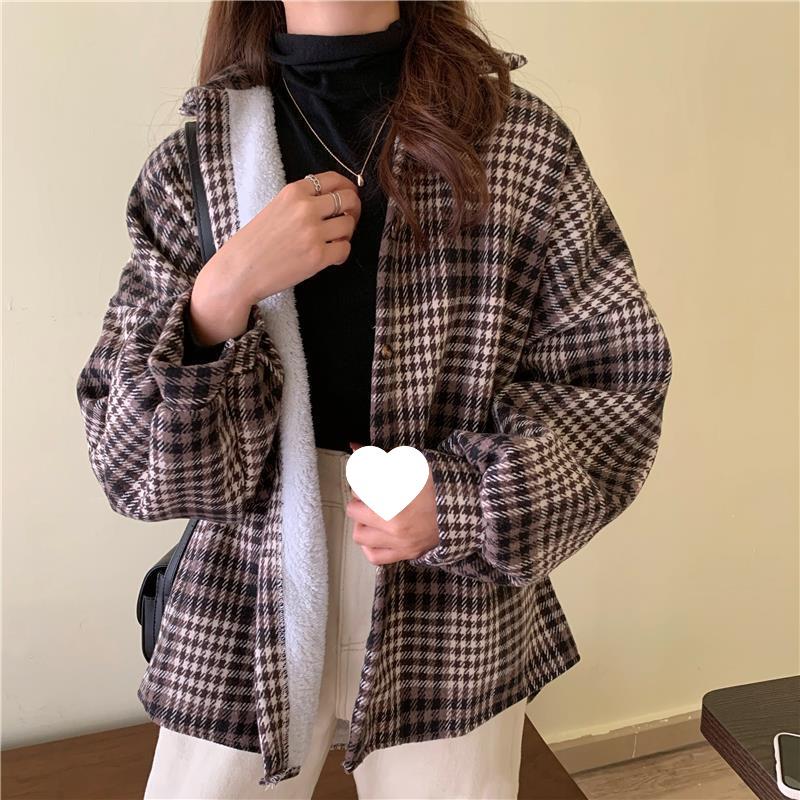 Women's Plaid Long-Sleeve Fleece-Lined Wool Shirt-Coat for Autumn/Winter 2025 – New Design, Niche and Versatile