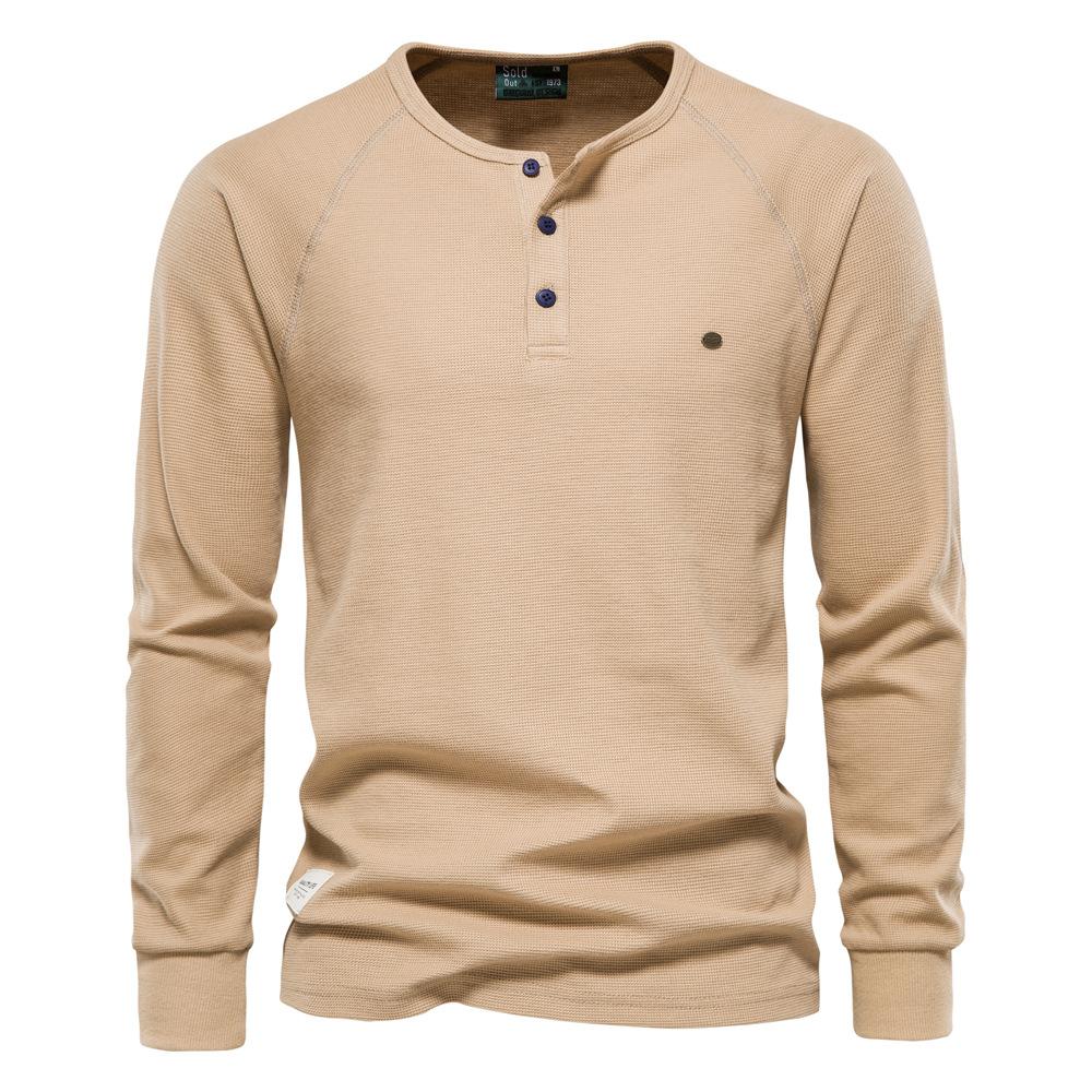 Autumn and Winter Men's Undercoat Collar Long Sleeve Waffle T-Shirt Men's Solid