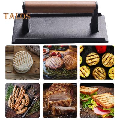 Meat Press Burger Press Rectangle Round Heavy-Duty Cast Bacon Press Steak Preee Nonstick Pan with Wood Handle