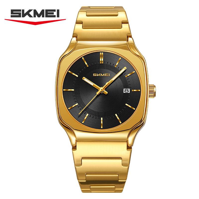 Mens Wristwatch Square Quartz Watches Waterproof, Date Function, Stainless Steel Band & Buckle