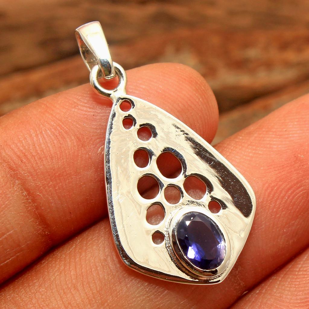 Reiki Pendant, Handmade Jewelry, Iolite Pendant, 925 Sterling Silver Jewelry, Mother's Day Gift, Gemstone Pendant