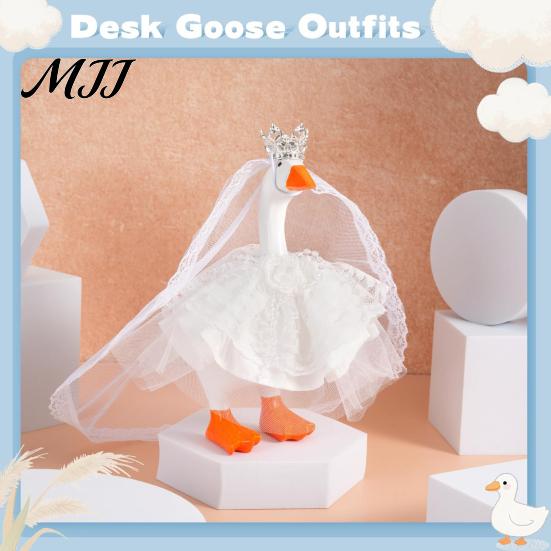Lace Mesh Bridal Set for Goose 7 Inch Mini Wedding Outfit, Tulle Dress with Crown, Ornament Veil & Pearl Bracelet, Cute Figurine Costume Tabletop