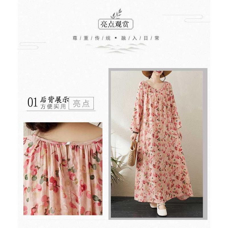 Round Neck Drawstring Loose Minimalist Long Sleeve Extra Long Dress Resort Style