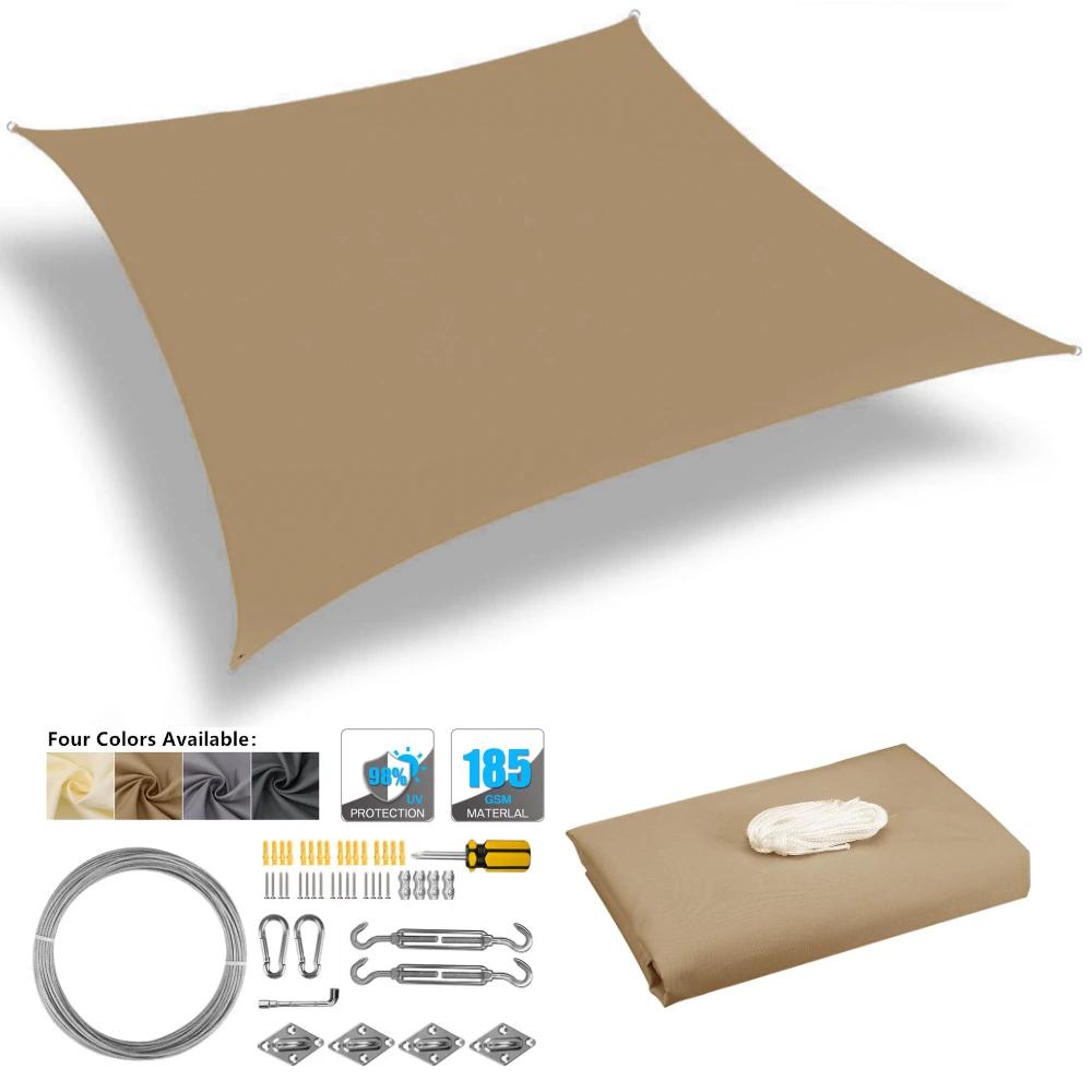 Waterproof Sun Shelter Garden Sun Shade Sail Patio Sunscreen Canopy Anti-UV Square Awning Camping Hiking Tarp with Hardware Kit
