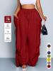 Women's Elastic Drawstring Waist Wide Leg Pants Loose Palazzo Trousers Retro Punk Ruched Casual Pants