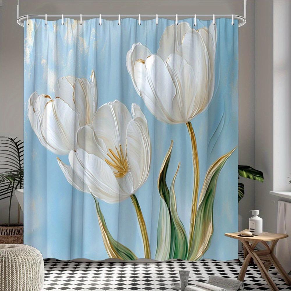 

Tulip Bath Curtain In Gold Color Washable Dirt-Resistant Shower Curtain Shower Head Waterproof Polyester Bath Curtain 90x180CM