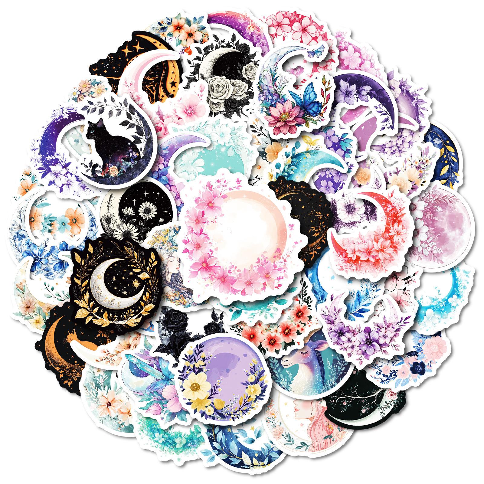 

50 Неповторяющихся Водонепроницаемых Декоративных Наклеек на Тему Мечтательной Луны Различные Креативные Иллюстрации Луны