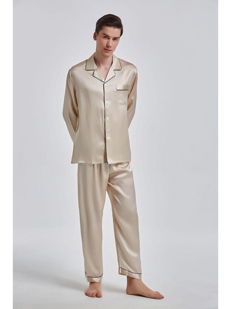 Men's Long Sleeve Silk Pajama Set - Summer Mulberry Silk Homewear 1188