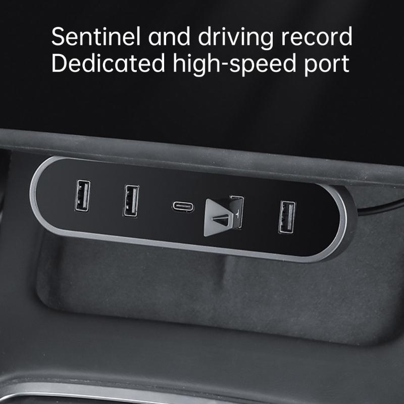 Compatible For Car 3/Y Glovebox Shunt Expansion Splitter Hub Ports Fast Charging Adapter HUB Docking Station Foldable