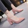 Fashion New Women Pumps Flock Sweet Thick High Heels Female Sexy Office Pointed Toe Dress Work Pump Cute Shoes Ladies Footwear