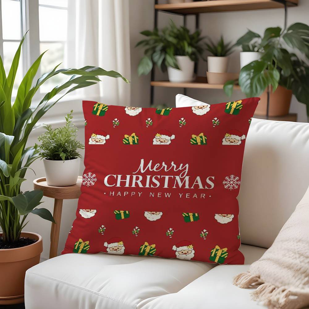 Merry Christmas Red Art Pillow Case  Plush Fabric Soft  Pillowcase Double Sided Print Cushion Cover Household Gifts