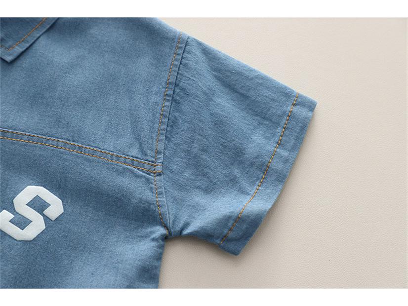 2025 Boys' Korean Style Denim Bear Short Sleeve Two-Piece Summer Set