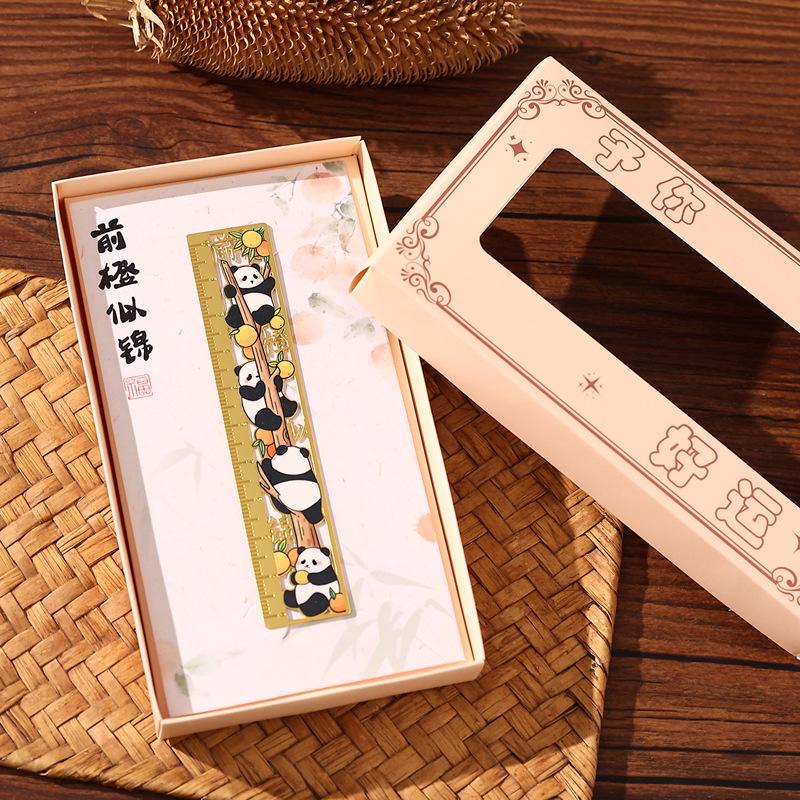 Good Luck Panda Classical Chinese Style Metal Bookmark & Ruler - Exquisite Cultural Souvenir