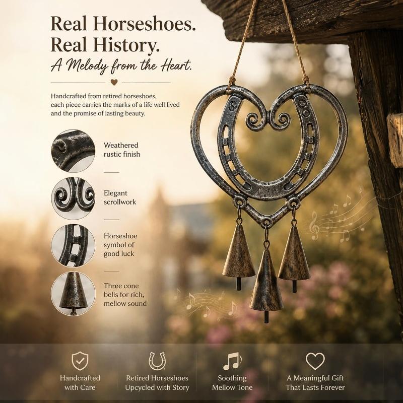 Handgefertigt Das Hufeisen Glückliches Herz Windspiel Metall Hängende Glocke Einzigartige Kunstgeschenke für Frauen Mama Veranda Veranda Gartenornament