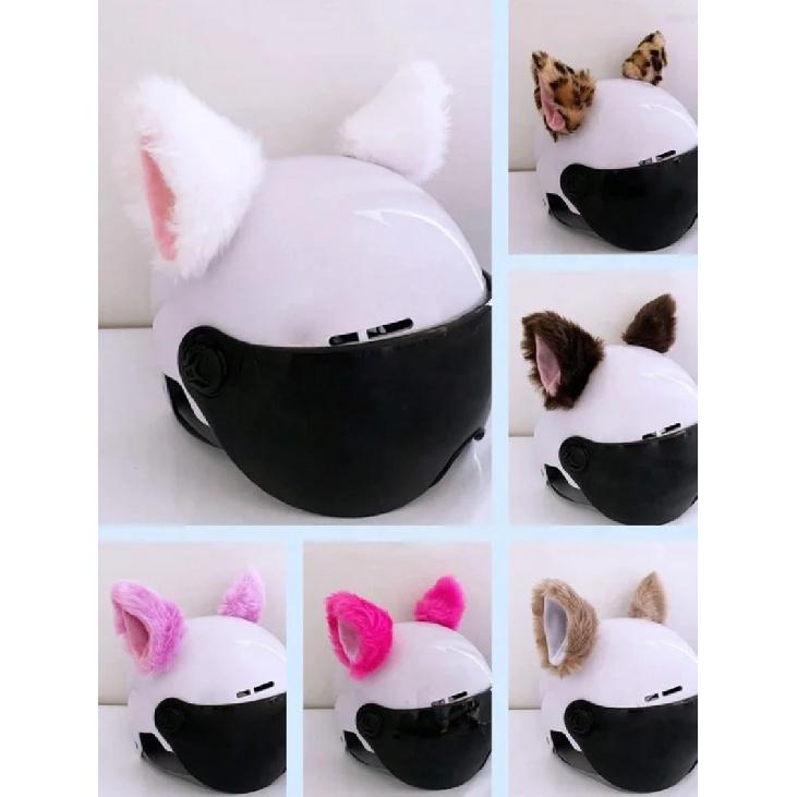 2-Pack Faux Fur Cat Ears Helmet Accessories, Detachable Plush Kitty Ears, Fits Motorcycle/Electric Bike/Ski Helmet, Cute Decor F
