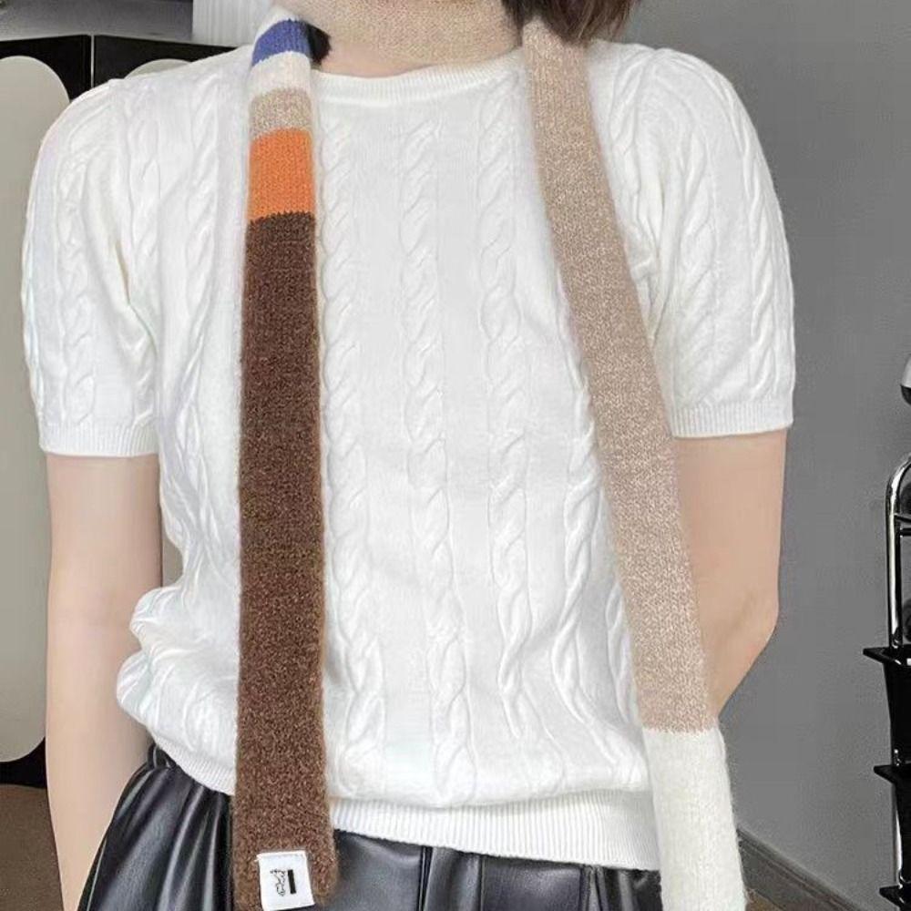 Knitted Striped Scarf Thin And Narrow Rainbow Color Scarf Fashion Women's Long Scarves Daily Wear