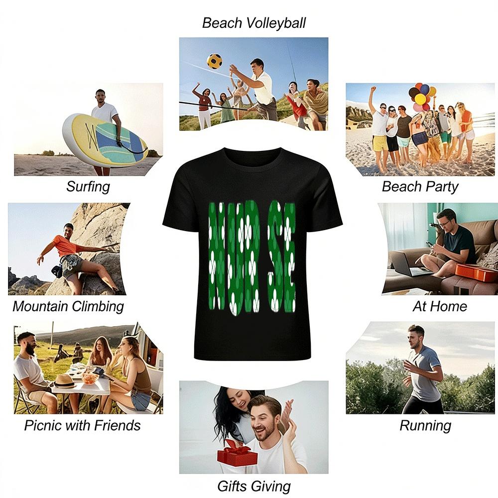 St. Patrick's Day Clover Print Nurse Themed Casual Top Pure cotton T-shirt