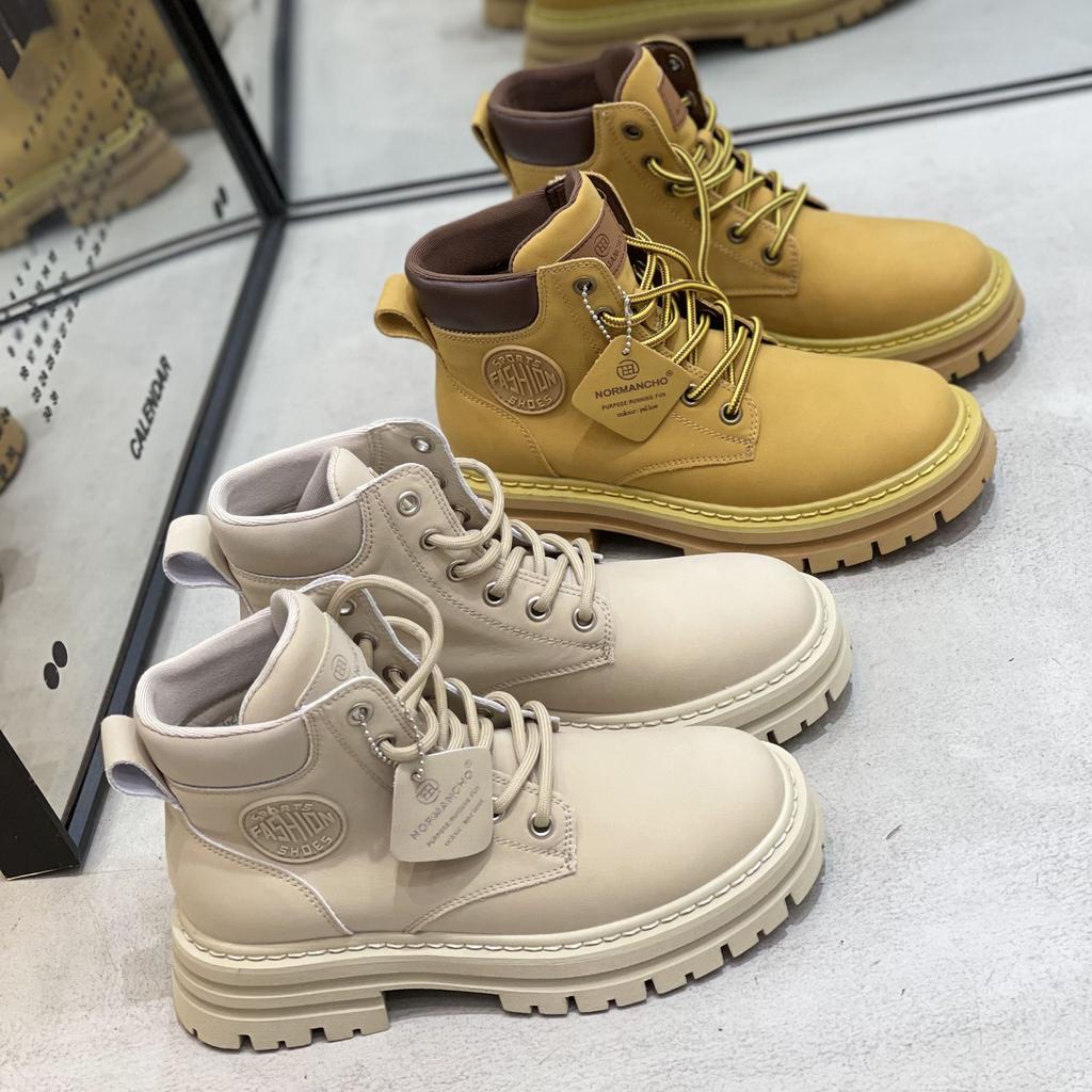 Leather Martin Boots New Wind Women's Thick-soled Heightening Locomotive Boots Short Boots Big Yellow Boots