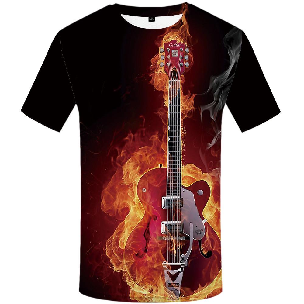 Buy S-5XL Men Flame Guitar Printed Slim 