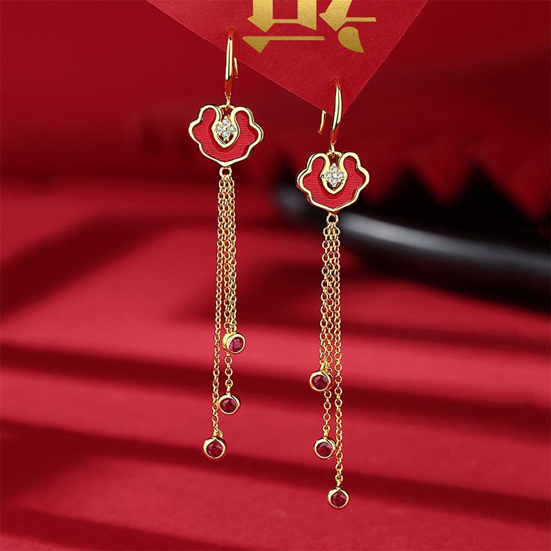 Chinese Red Series Festive Earrings: Retro National Style for New Year & Christmas Gifts
