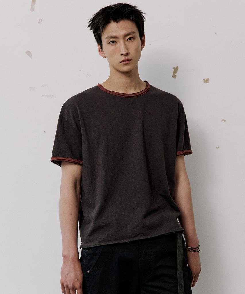 HOOVES Layered Slub Crop Short Sleeve Tee [Mud Charcoal]