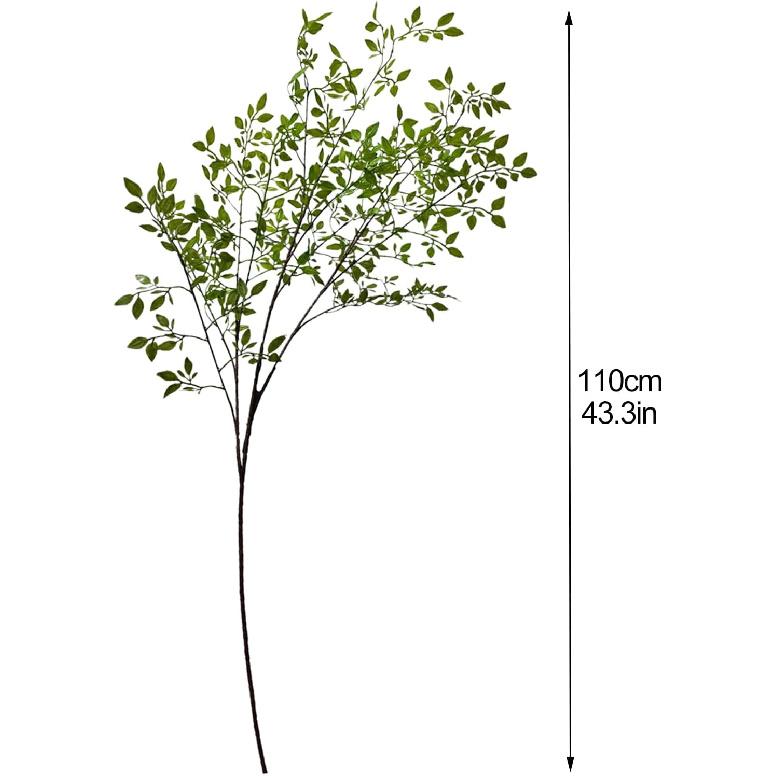 YHNJI 2Pcs Artificial Bamboo Plant Branch, 43.3in Nandina Domestica Faux Greenery Branches Fake Green Plants Stems for Home Party Office Wedding