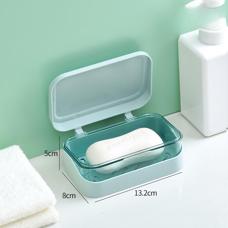 Boîte à Savon Double Couche avec Couvercle Égouttoir Boîte à Savon à Lessive Égouttoir Boîte à Savon Multicouche en Plastique