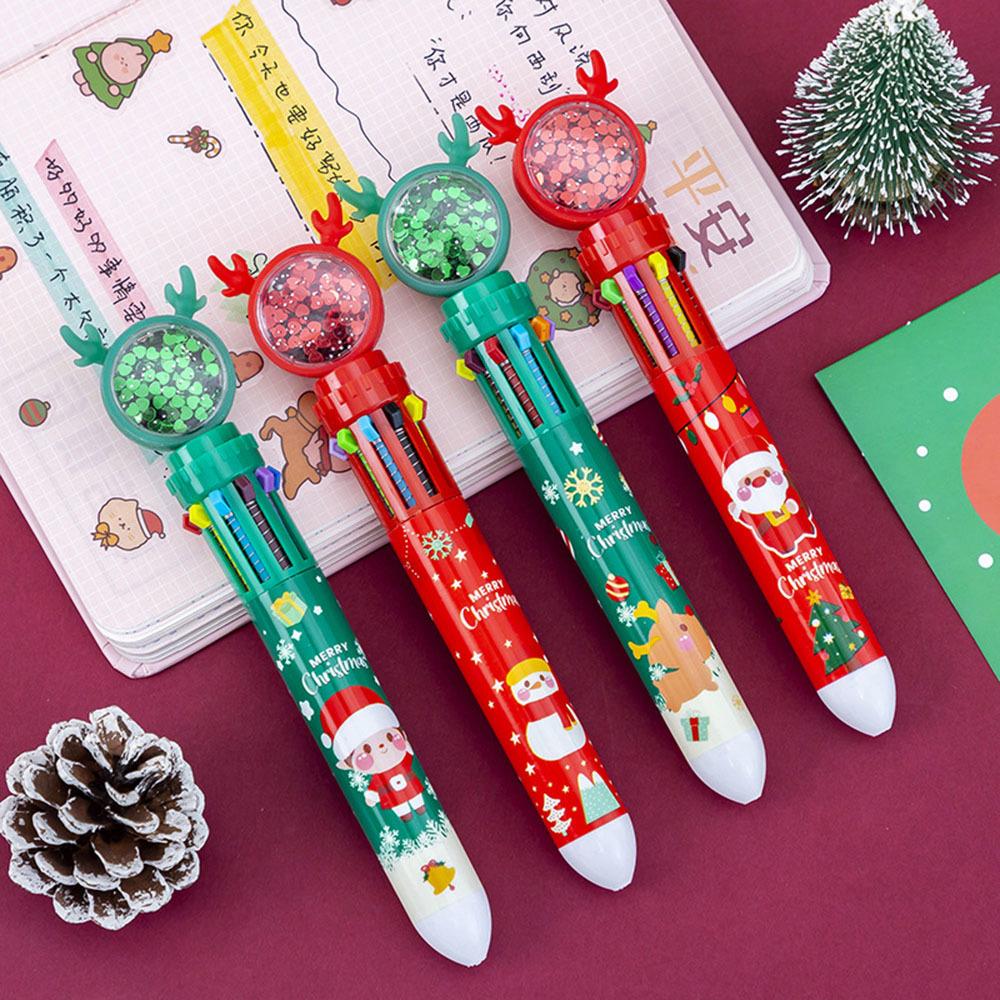 1 Piece Cute Ballpoint Pen Press Cartoon Reindeer Grandfather Multicolor 10 In 1 Colors Stationery School Office Supplies